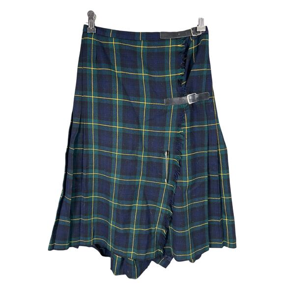 Vintage Scottish Export Mosbrook Green Plaid Ladies Tartan Kilt *Broken Clip* - Picture 1 of 6